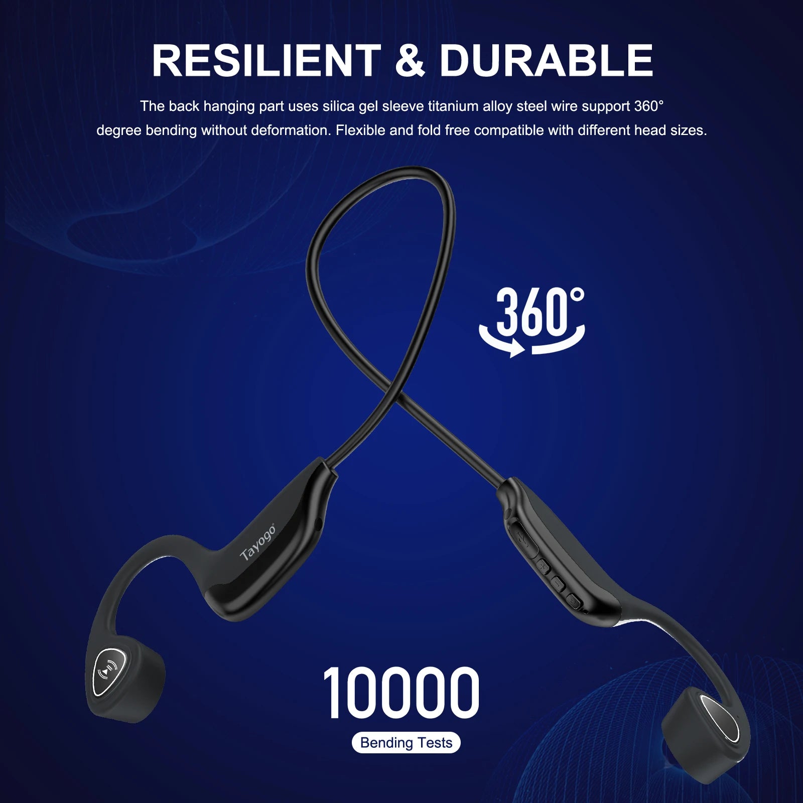 Tayogo Bone Conduction Headphones, Wireless Bluetooth Bone Conducting Earbuds, Open Ear Headset with Mic