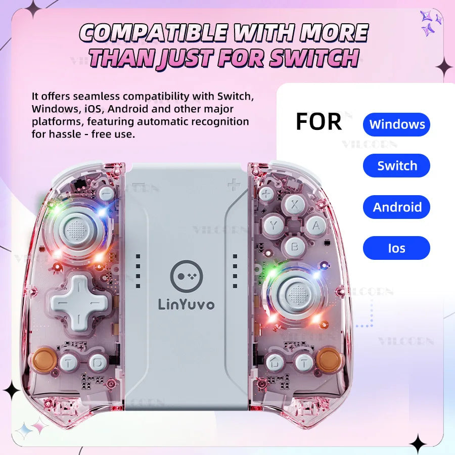 Wireless RGB Gamepad For NS Switch Controller Joypad Compatible with Switch Oled Lite PC Joystick with Vibration Turbo