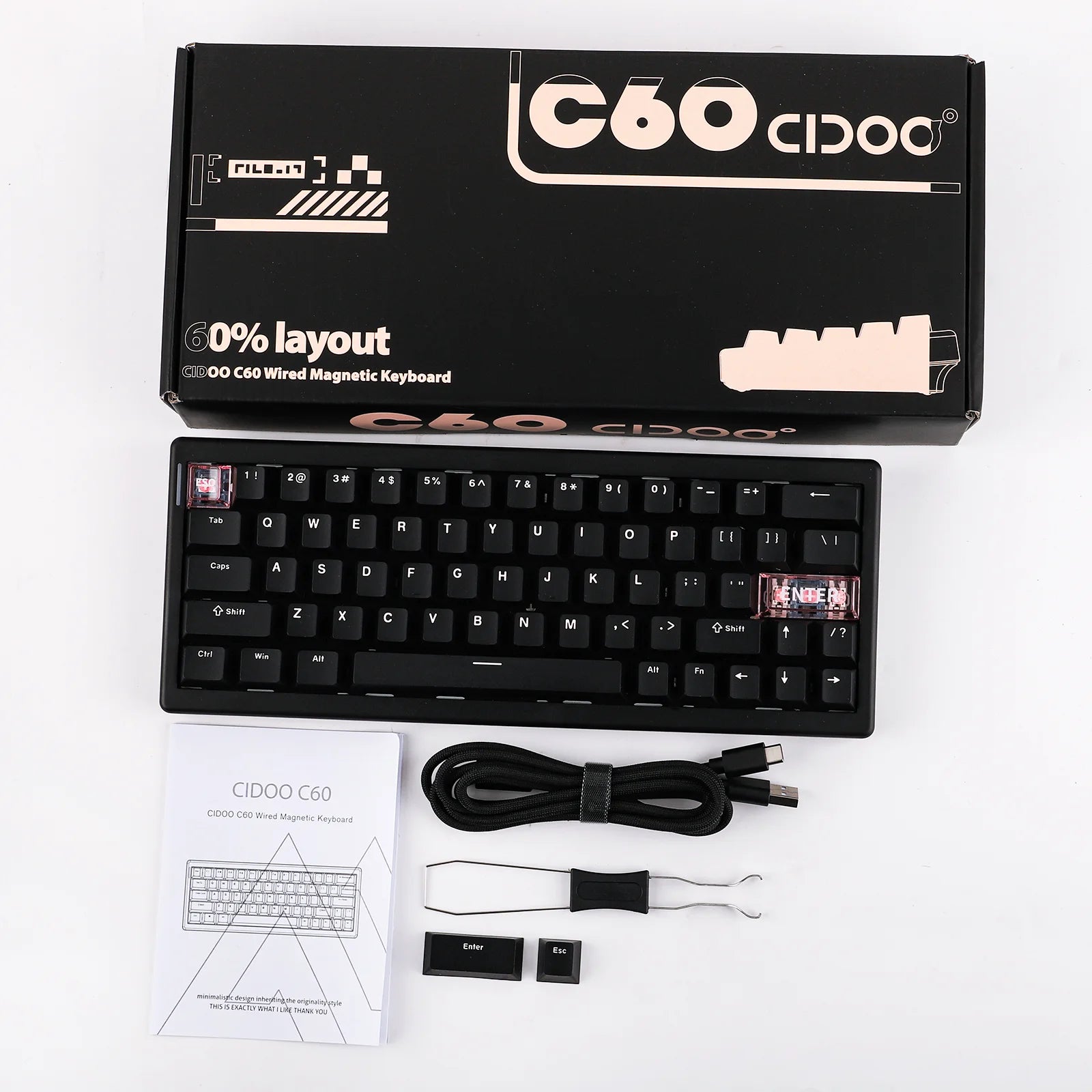 CIDOO C60 HE 63-Key Compact Layout Hot-Swap Wired Gaming Keyboard with Hall Effect Magnetic Switch RGB Backlight 8K Polling Rate