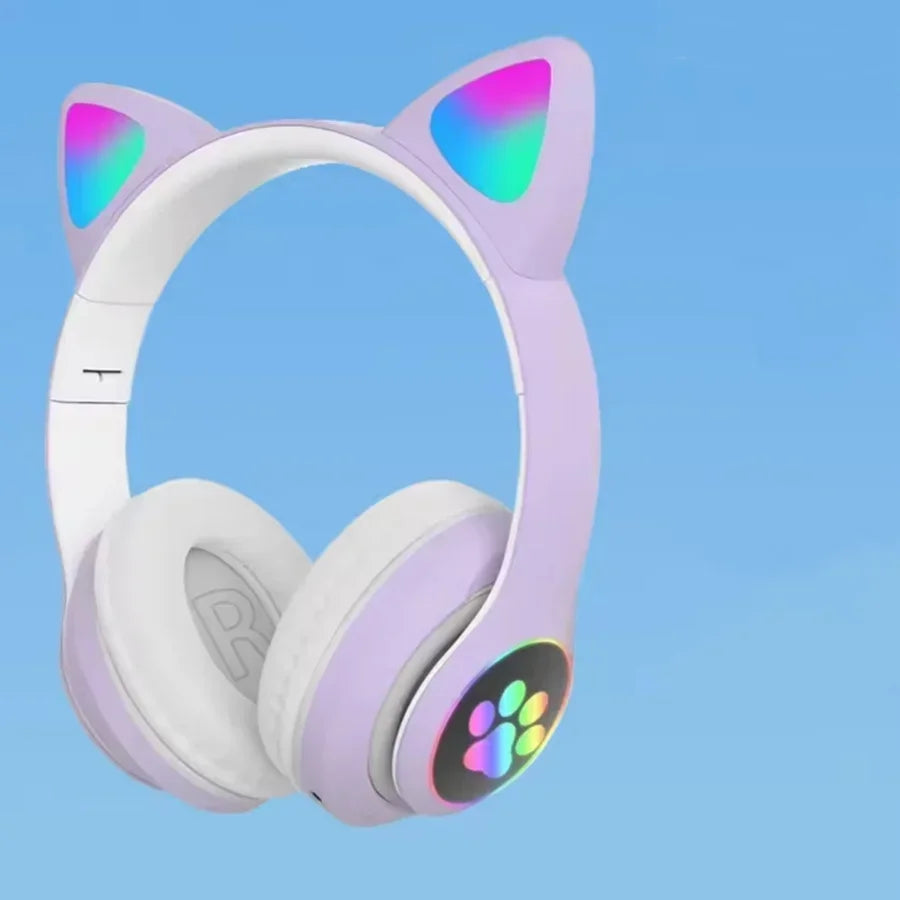 Cute Cat Wireless Headphones RGB Cute Cat Ears Headset With Microphone Noise Cancelling Kid Stereo Music Children's Gifts