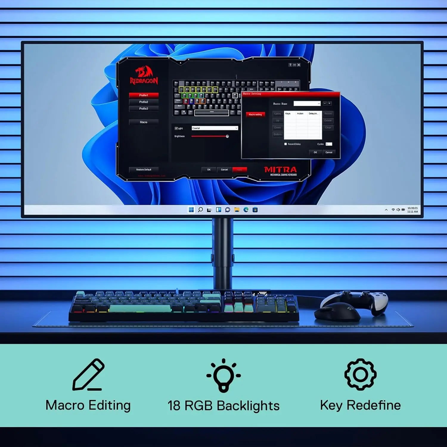 Redragon SE Wired RGB Gaming 104 Keys Mechanical Keyboard Mixed Color Round PBT Keycaps, Dynamic 16.8M RGB