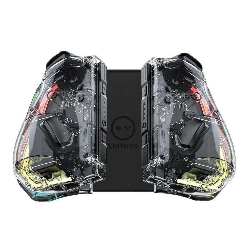 LinYuvo KS40 Transparent Style Wireless Handle for Switch Lite/OLED with 8 LED Lights,Turbo Function,Dual Vibration & Macro Keys