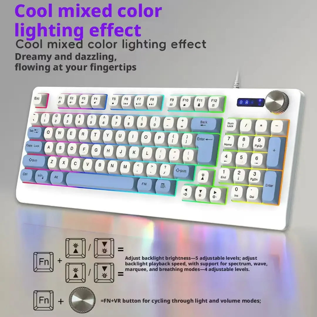 93 Keys Wired RGB Gaming Keyboard Two Tone PBT Ball Keycaps Mechanical Feeling Portable Keyboard for Laptop Office Gamer Typing