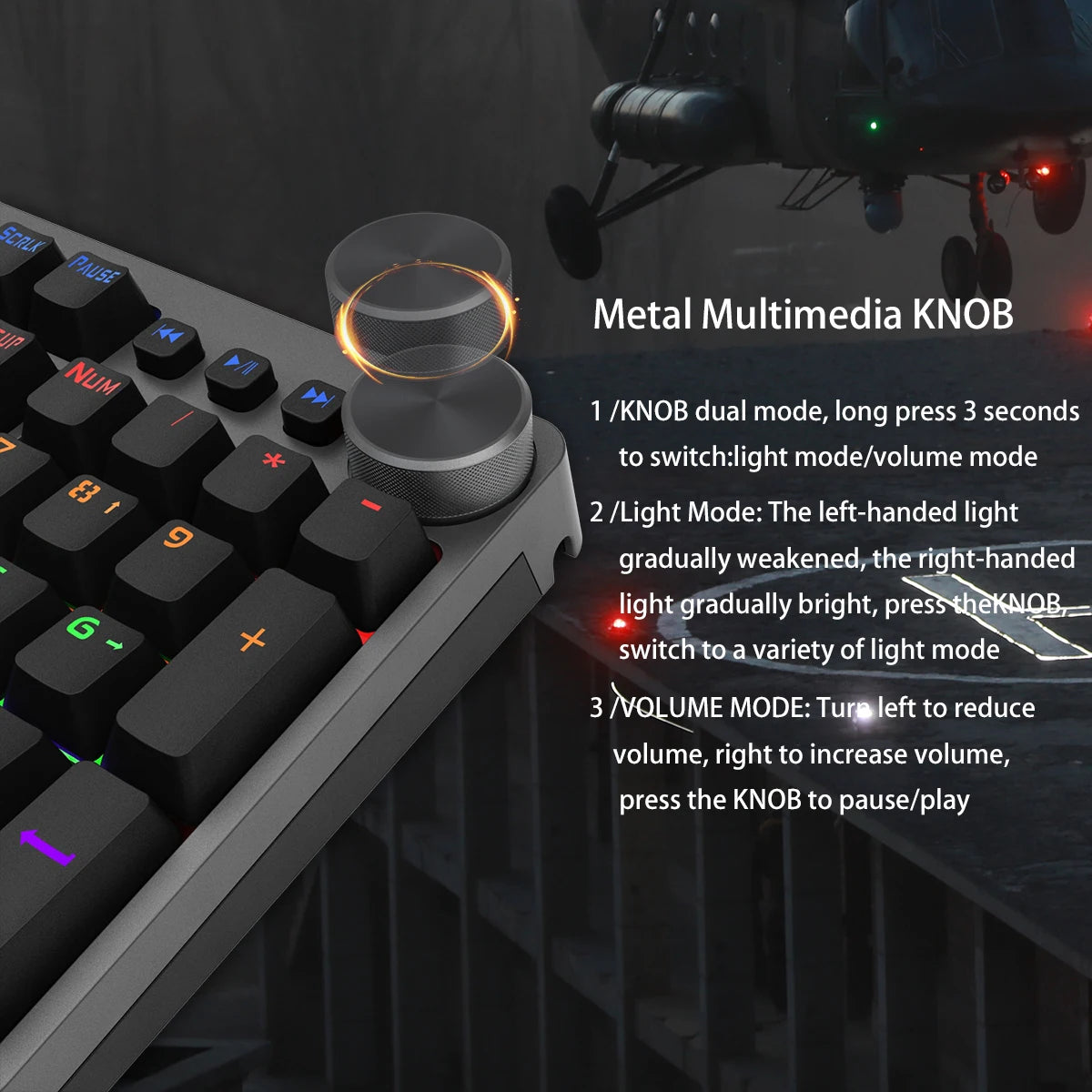 Mixed Backlight Wired Gaming Mechanical Keyboard 104 Keys Black & Gray with Multi-Function Knobs French/US Layout ES-RS