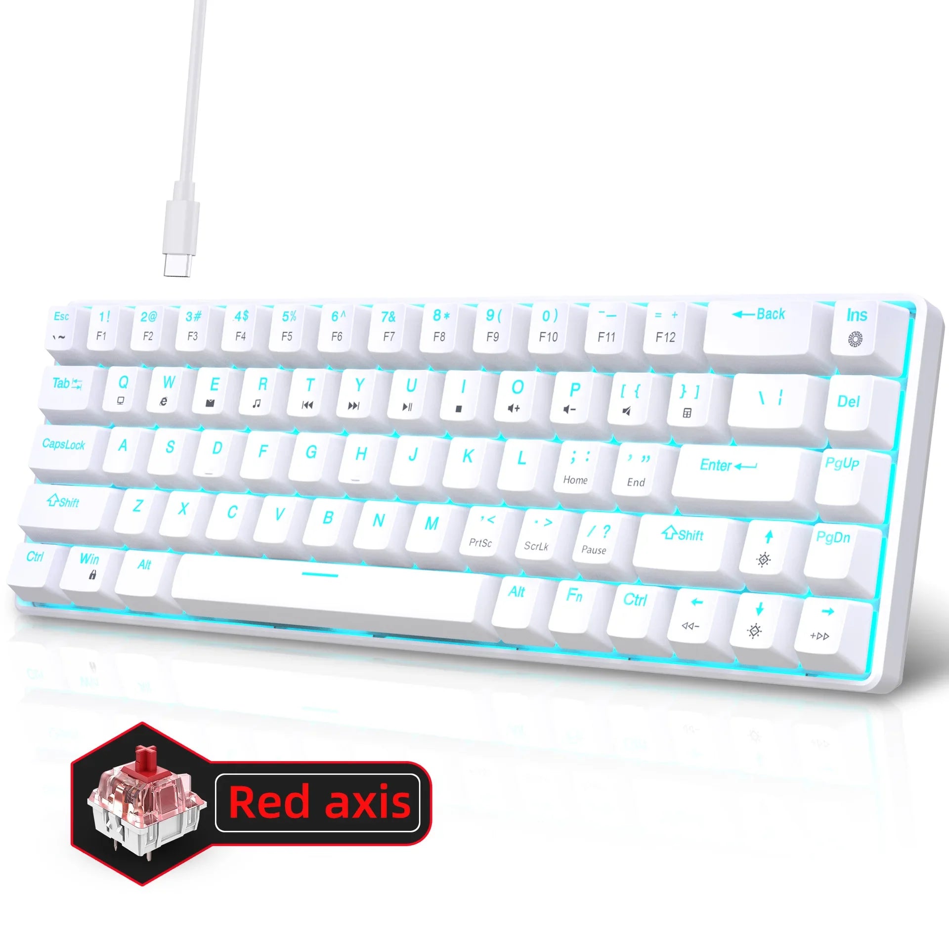 Mechanical keyboard gamer 60% mini keyboards gaming 68 keys backlit wired Portable USB key board pc teclado white black claviers