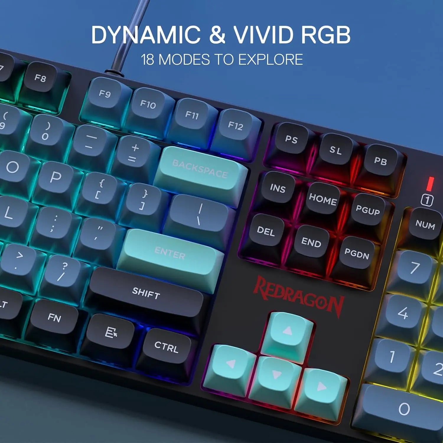 Redragon SE Wired RGB Gaming 104 Keys Mechanical Keyboard Mixed Color Round PBT Keycaps, Dynamic 16.8M RGB