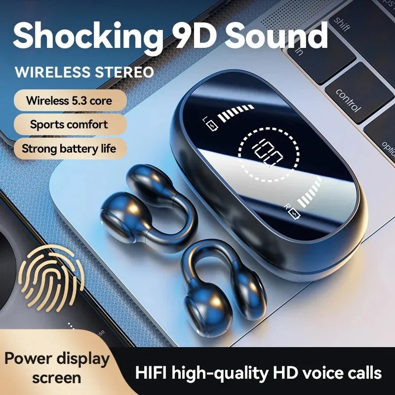 New Ear Clip Bone Conduction Bluetooth Earphones Sports Gaming Earbuds HiFI Stereo Sound Headphones TWS Earbuds With Microphone