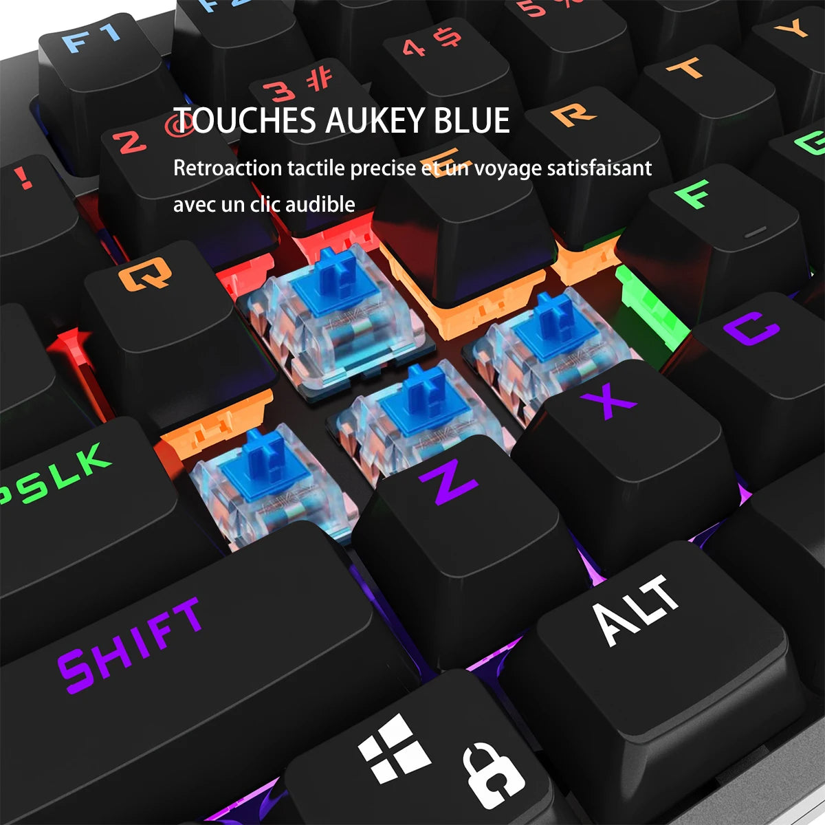 Mixed Backlight Wired Gaming Mechanical Keyboard 104 Keys Black & Gray with Multi-Function Knobs French/US Layout ES-RS
