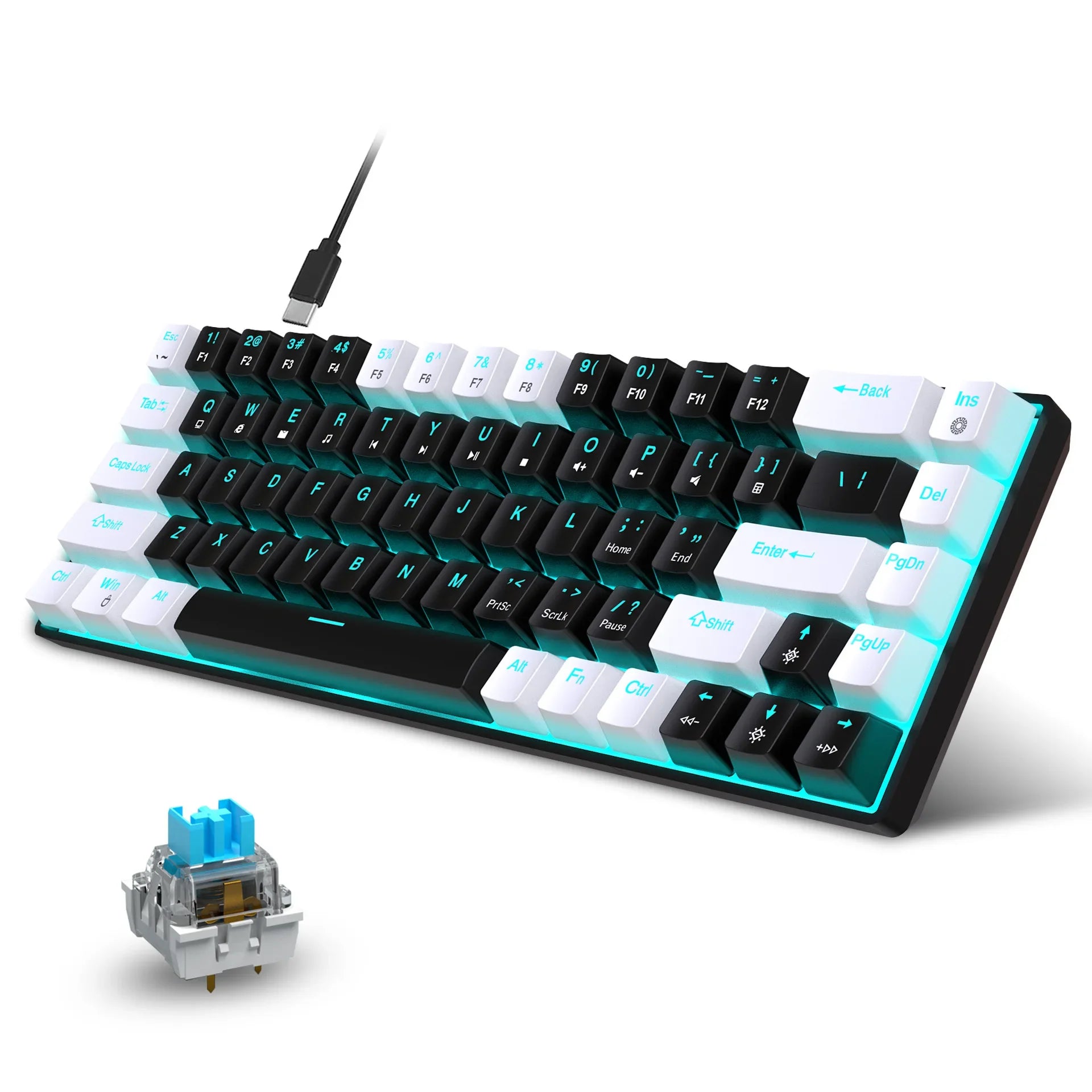 Mechanical keyboard gamer 60% mini keyboards gaming 68 keys backlit wired Portable USB key board pc teclado white black claviers