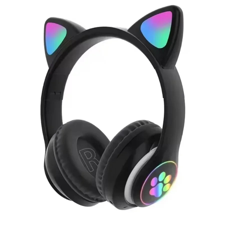 Cute Cat Wireless Headphones RGB Cute Cat Ears Headset With Microphone Noise Cancelling Kid Stereo Music Children's Gifts