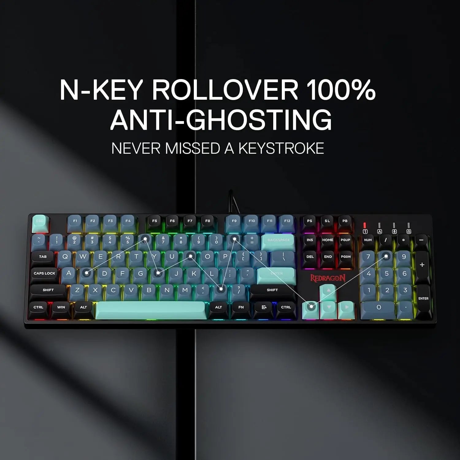 Redragon SE Wired RGB Gaming 104 Keys Mechanical Keyboard Mixed Color Round PBT Keycaps, Dynamic 16.8M RGB