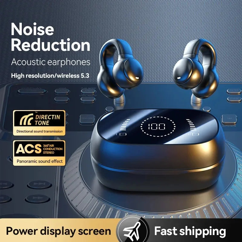 New Ear Clip Bone Conduction Bluetooth Earphones Sports Gaming Earbuds HiFI Stereo Sound Headphones TWS Earbuds With Microphone