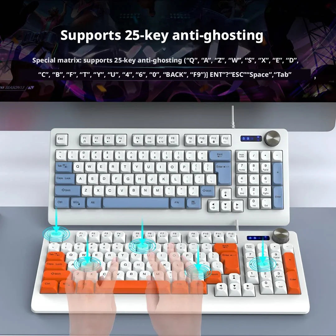 93 Keys Wired RGB Gaming Keyboard Two Tone PBT Ball Keycaps Mechanical Feeling Portable Keyboard for Laptop Office Gamer Typing