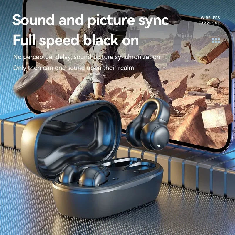 New Ear Clip Bone Conduction Bluetooth Earphones Sports Gaming Earbuds HiFI Stereo Sound Headphones TWS Earbuds With Microphone