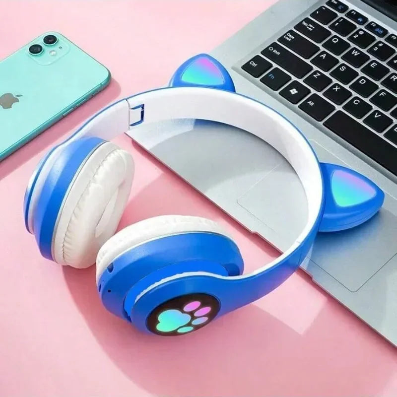 Cute Cat Wireless Headphones RGB Cute Cat Ears Headset With Microphone Noise Cancelling Kid Stereo Music Children's Gifts