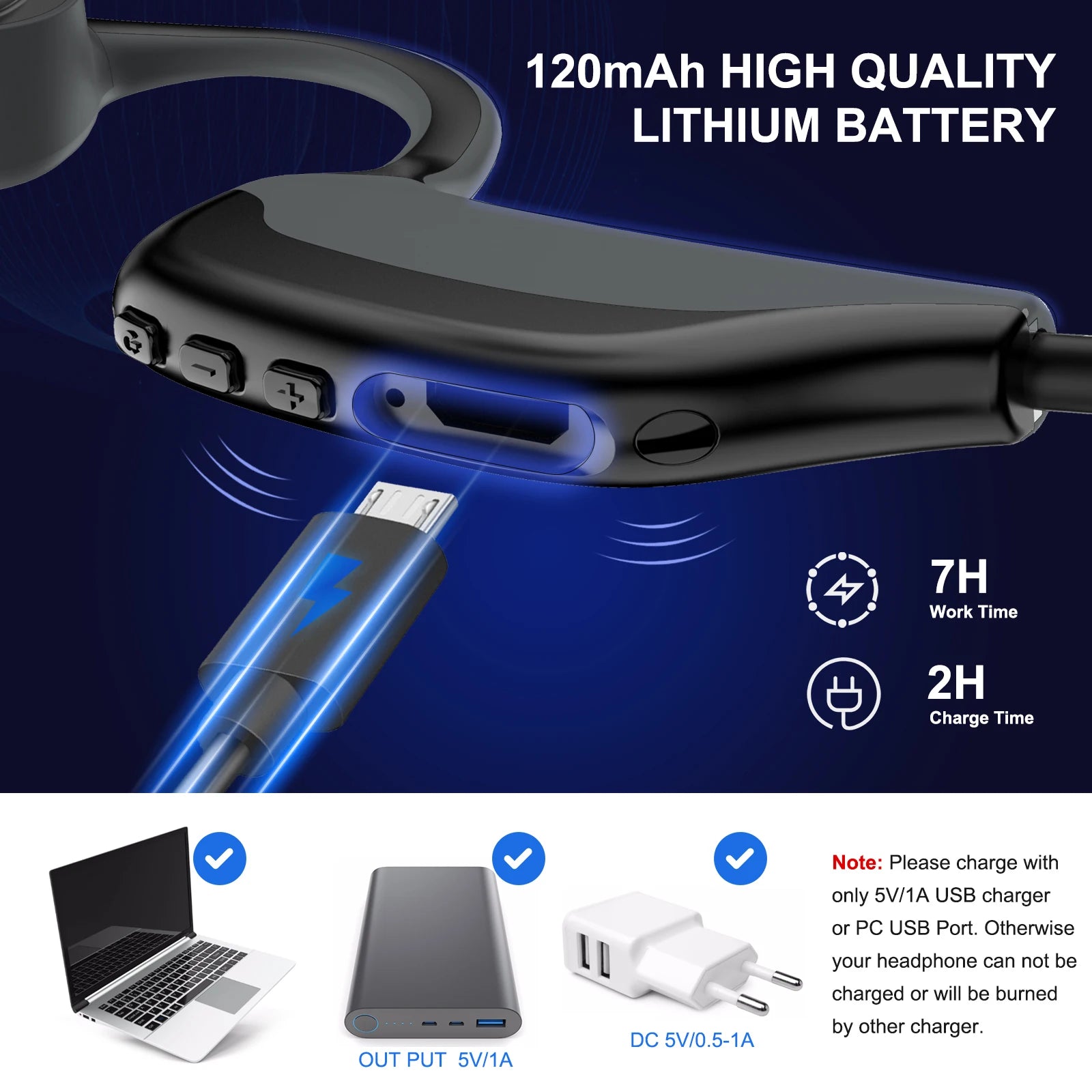 Tayogo Bone Conduction Headphones, Wireless Bluetooth Bone Conducting Earbuds, Open Ear Headset with Mic