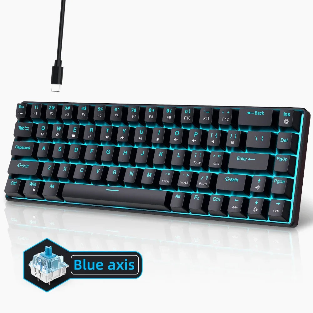 Mechanical keyboard gamer 60% mini keyboards gaming 68 keys backlit wired Portable USB key board pc teclado white black claviers