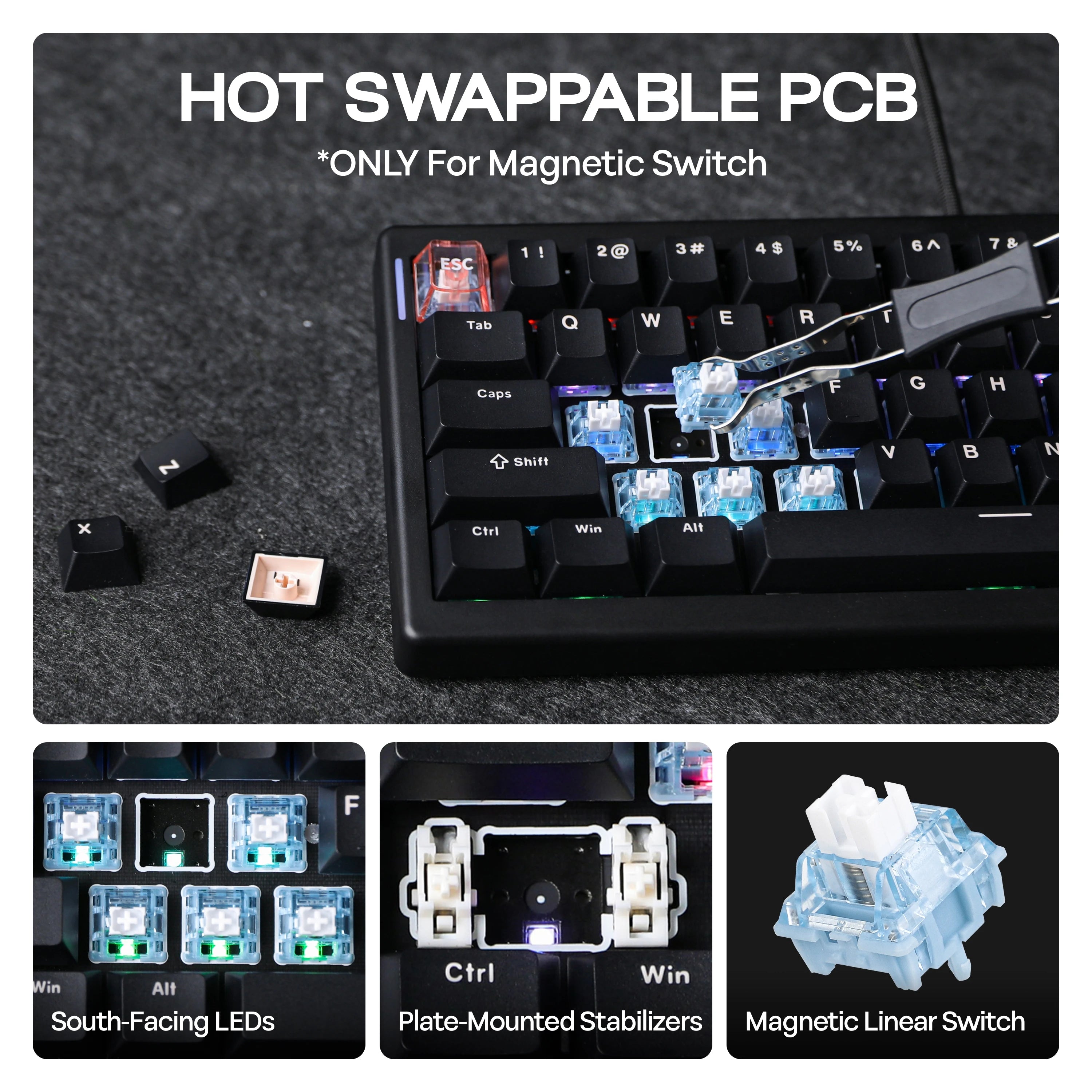 CIDOO C60 HE 63-Key Compact Layout Hot-Swap Wired Gaming Keyboard with Hall Effect Magnetic Switch RGB Backlight 8K Polling Rate