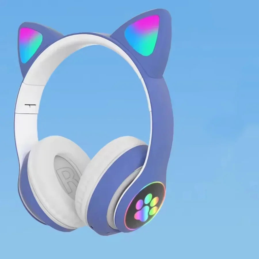 Cute Cat Wireless Headphones RGB Cute Cat Ears Headset With Microphone Noise Cancelling Kid Stereo Music Children's Gifts