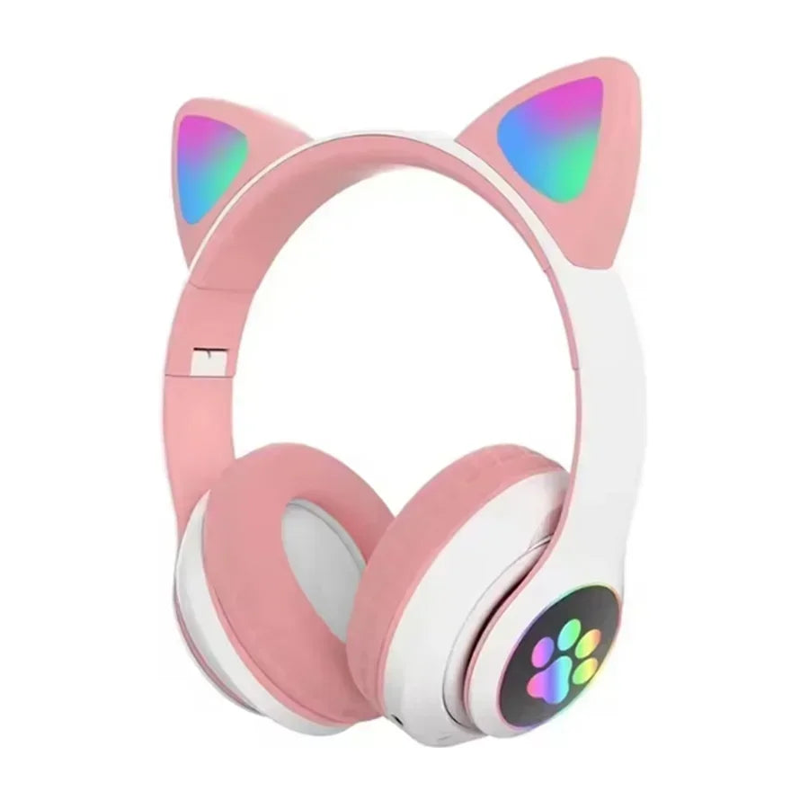 Cute Cat Wireless Headphones RGB Cute Cat Ears Headset With Microphone Noise Cancelling Kid Stereo Music Children's Gifts