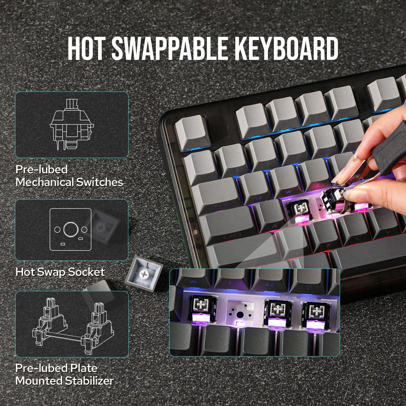 EPOMAKER x AULA F87 Pro 87-Key Hot-swappable Mechanical Keyboard Bluetooth 5.0/2.4G Wireless/Wired Gasket-Mount for Mac/Win