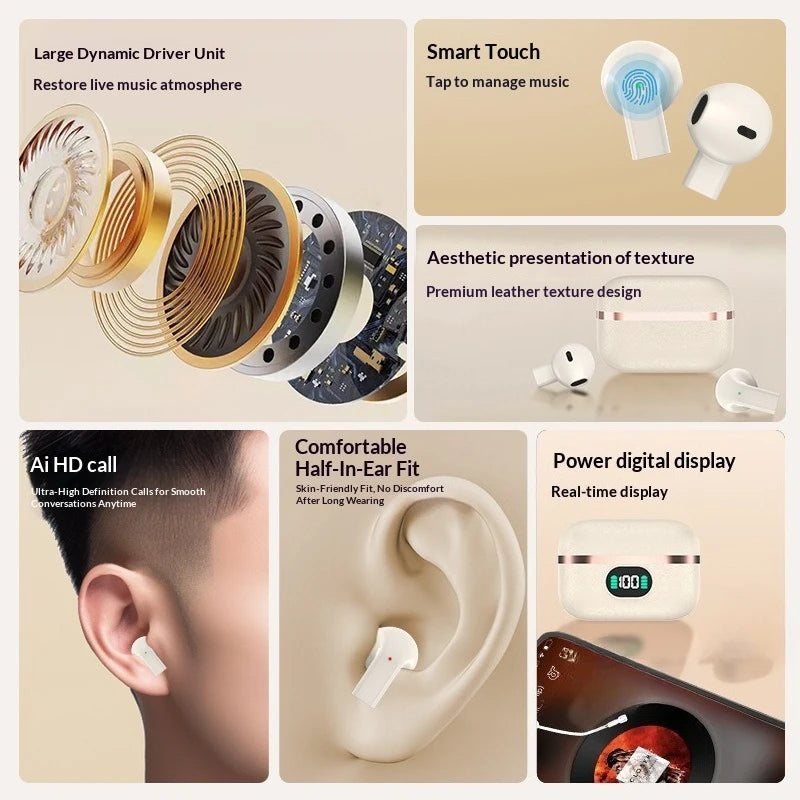 Bluetooth 5.4 Earbuds Semi-in-ear Design Endurance Battery Wireless Earphones With Mic Music Companion for Battery Display