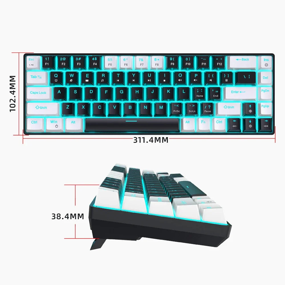 Mechanical keyboard gamer 60% mini keyboards gaming 68 keys backlit wired Portable USB key board pc teclado white black claviers