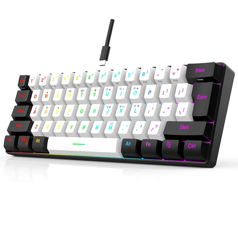 PCTENK G61 Wired 61 Keys TYPE-C Usb OEM RGB Mechanical Feel 60% Keyboard Custom Mini black white color Membrane Gaming Keyboard