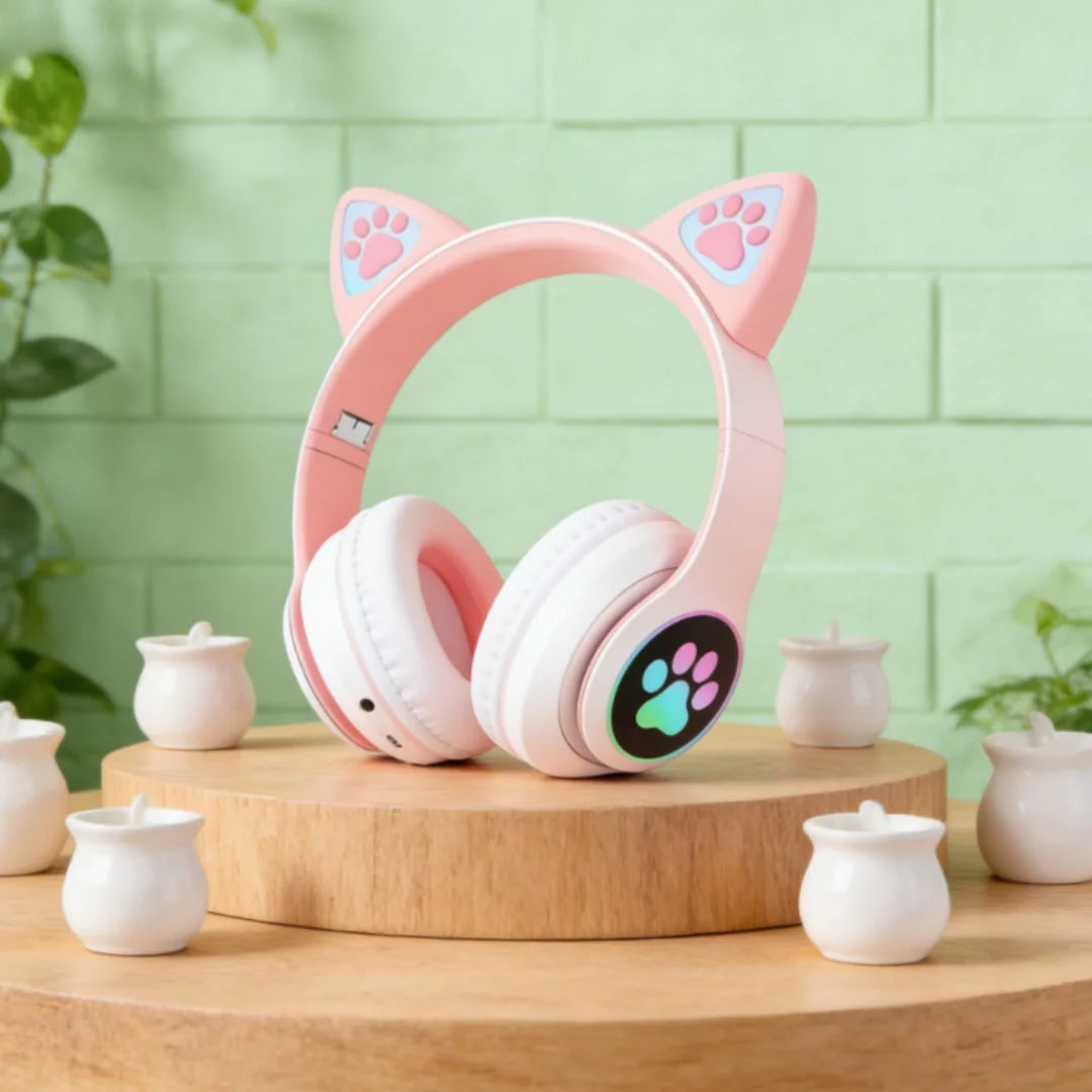 Cute Cat Wireless Headphones RGB Cute Cat Ears Headset With Microphone Noise Cancelling Kid Stereo Music Children's Gifts